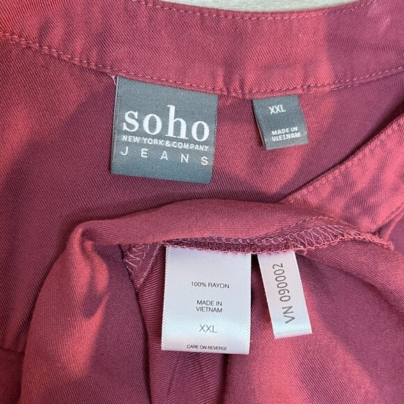New York & Company soho Blouse Women's XXL Mauve Pink Long Sleeve Deep V-neck - Picture 10 of 13